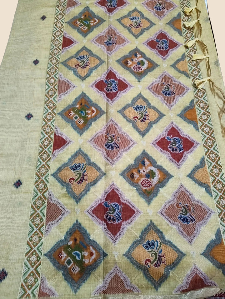 Beige Small Butti Jamdani Chanderi Banarasi Saree handloom