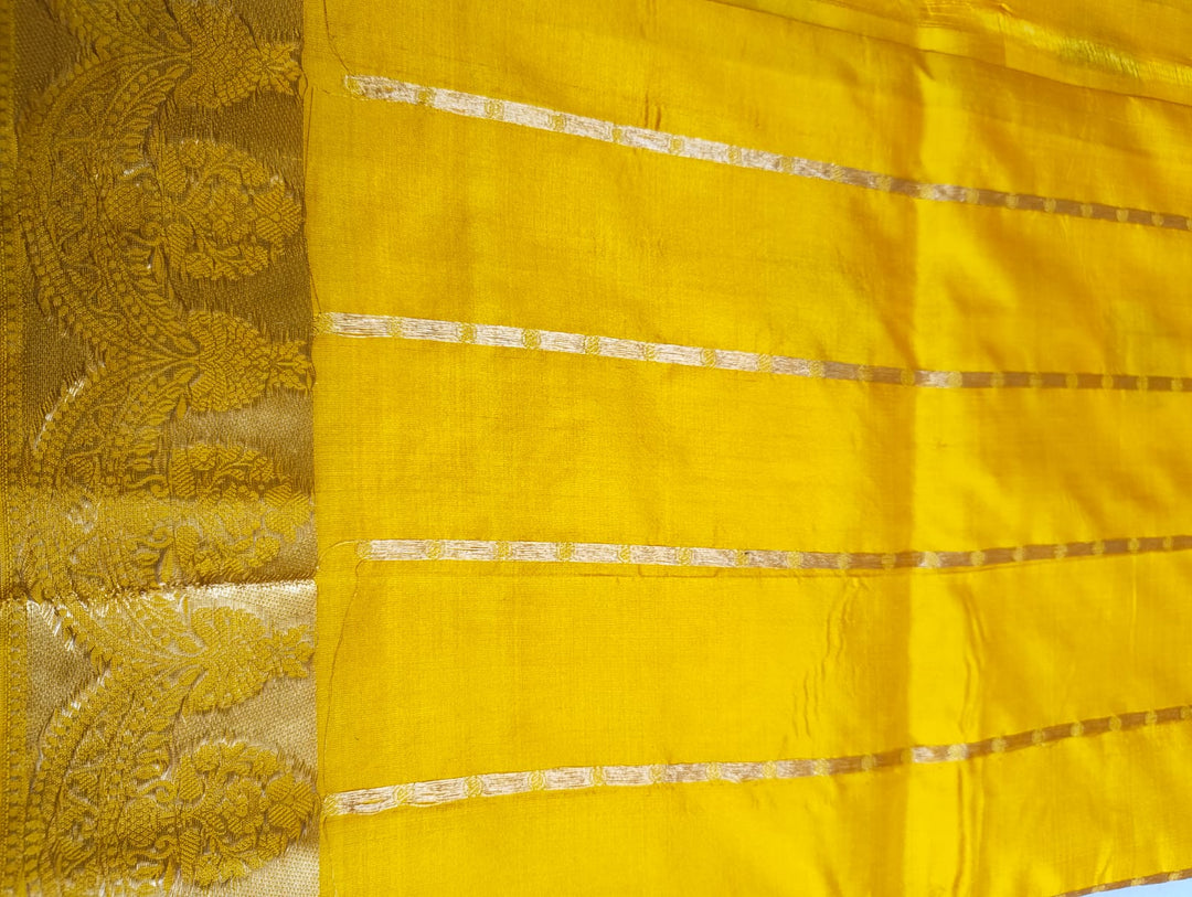 Yellow Pure katan Banarasi Silk Saree