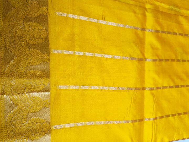 Yellow Pure katan Banarasi Silk Saree