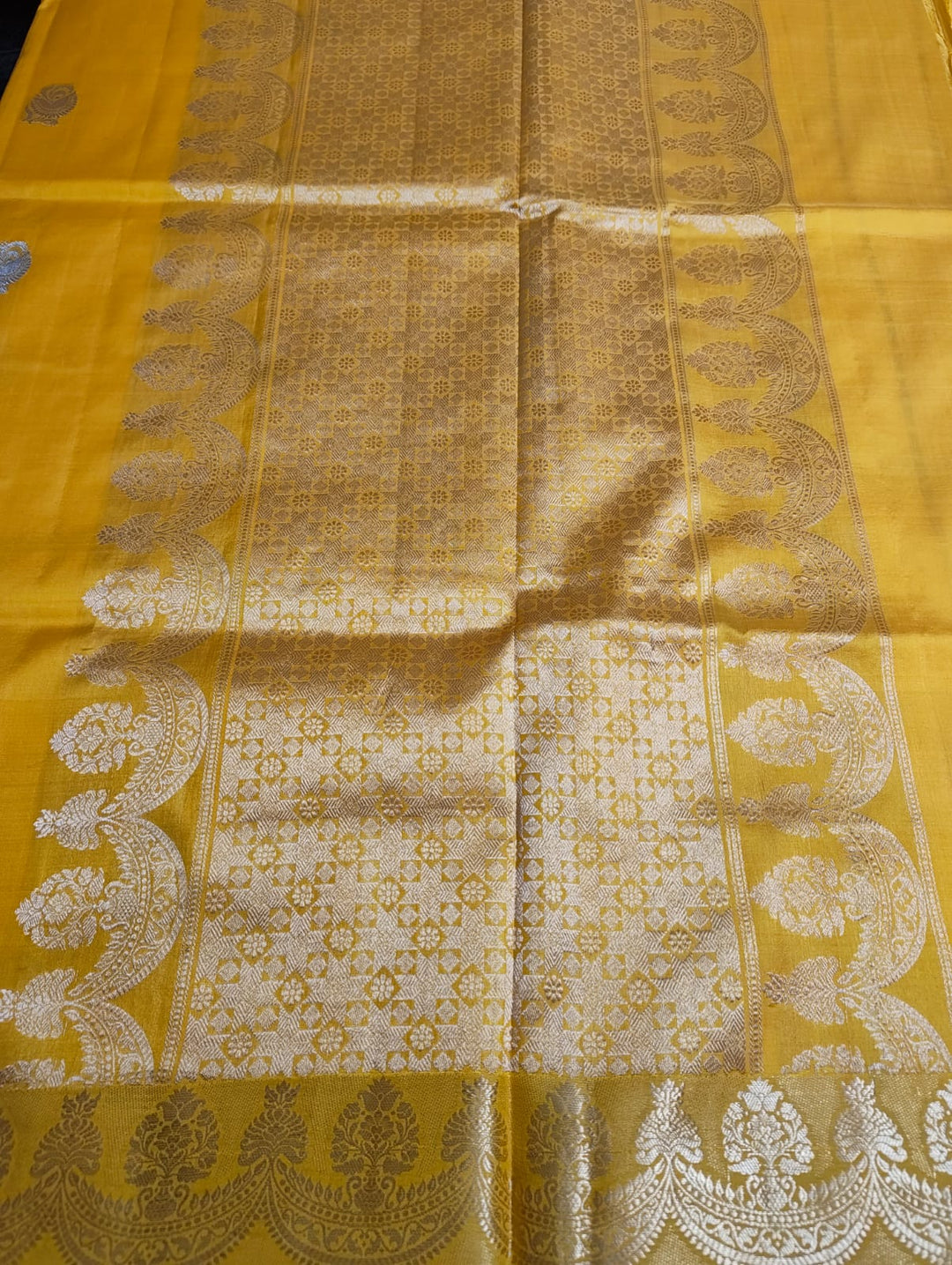 Yellow Pure katan Banarasi Silk Saree