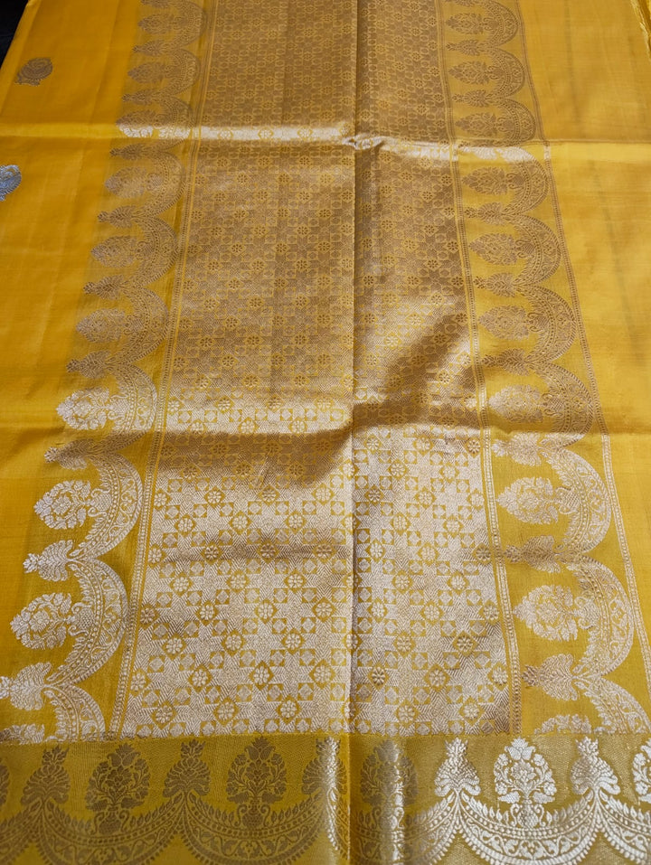 Yellow Pure katan Banarasi Silk Saree