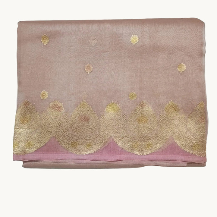 Mauve Pink Scalp Border Meenakari Pure Organza Banarasi Saree