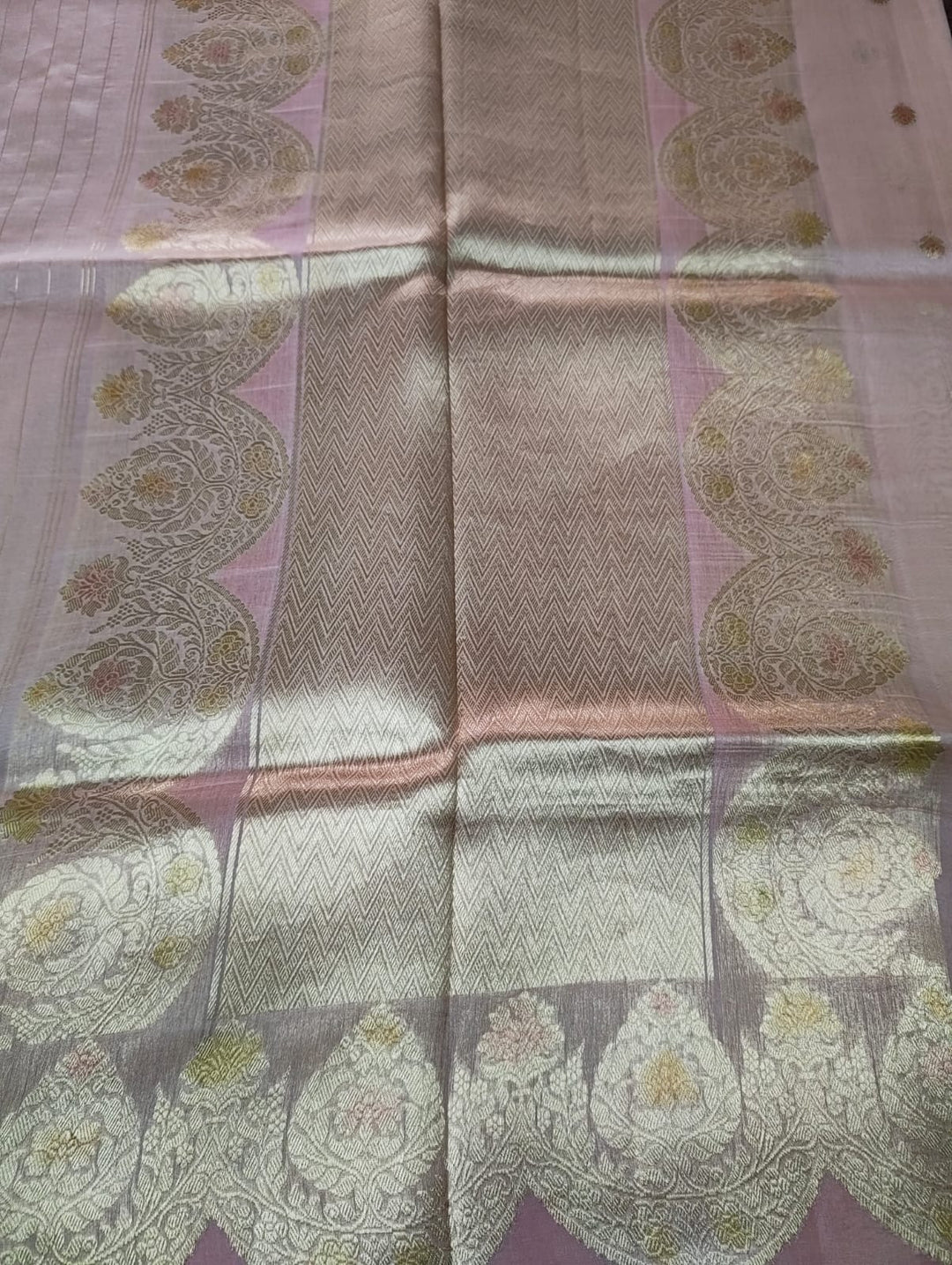 Mauve Pink Scalp Border Meenakari Pure Organza Banarasi Saree