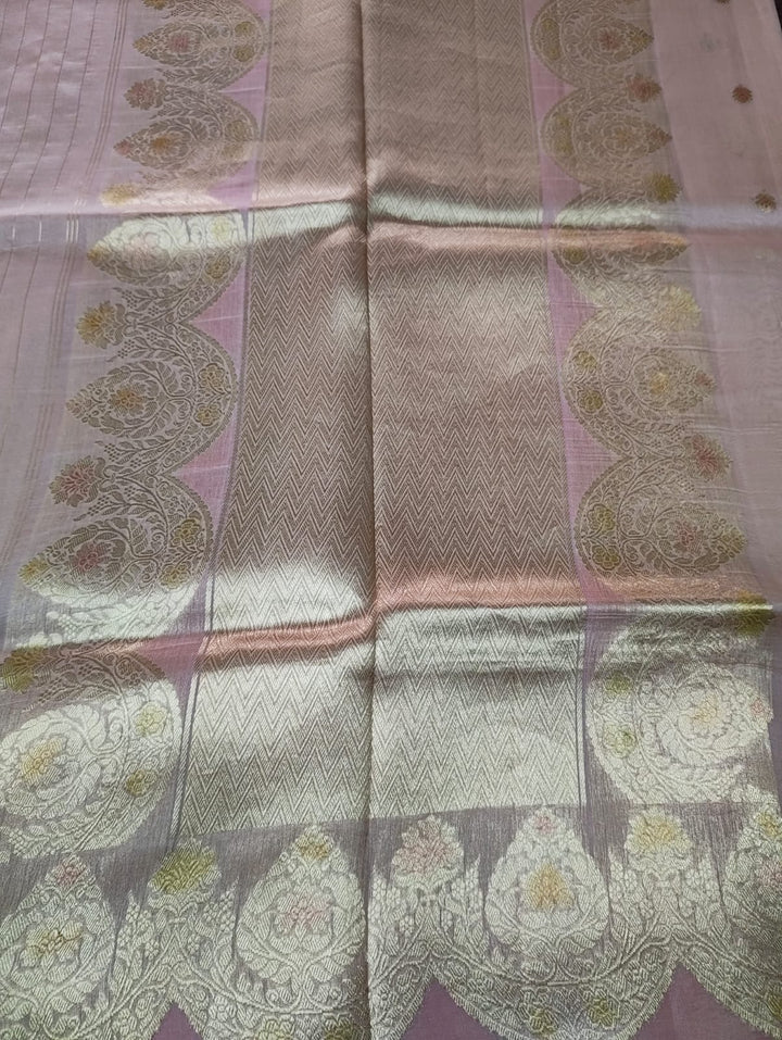 Mauve Pink Scalp Border Meenakari Pure Organza Banarasi Saree