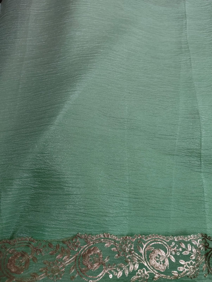 Mint Green Ombre Bird Motif Tissue Banarasi Saree