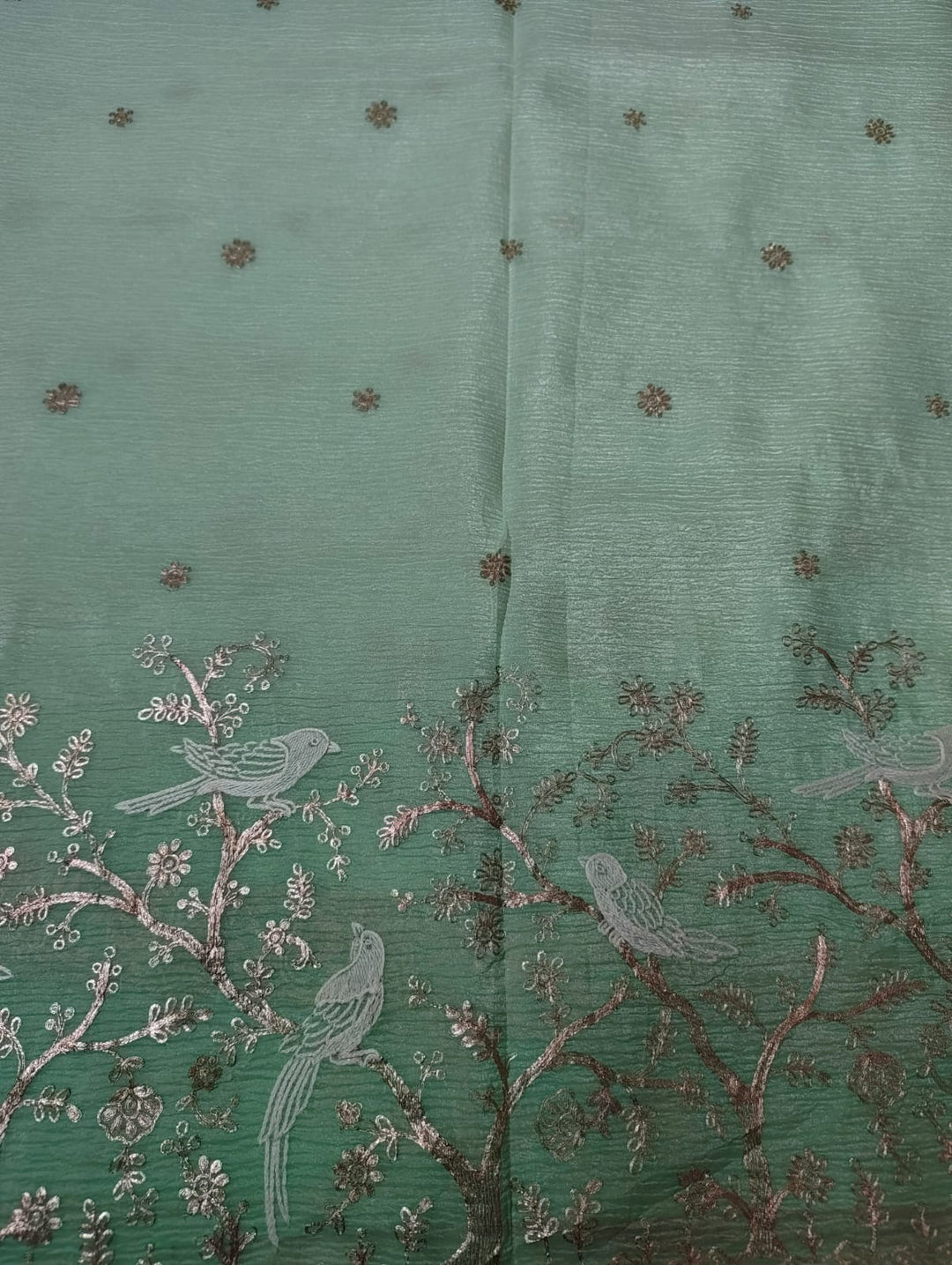 Mint Green Ombre Bird Motif Tissue Banarasi Saree