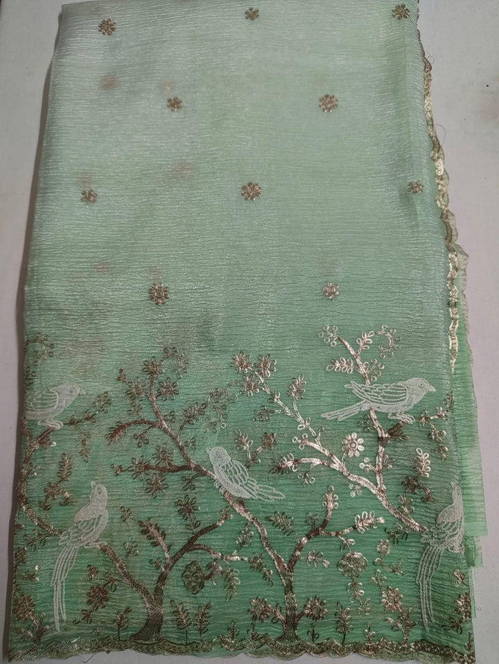 Mint Green Ombre Bird Motif Tissue Banarasi Saree