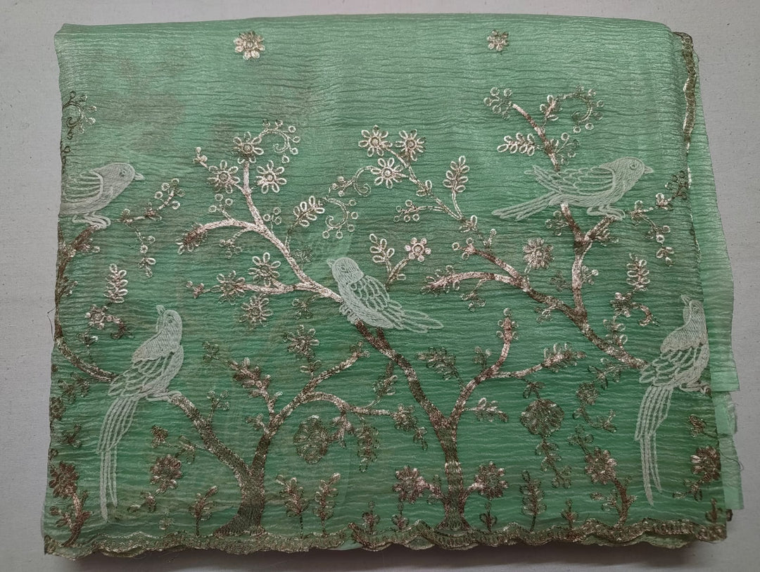 Mint Green Ombre Bird Motif Tissue Banarasi Saree