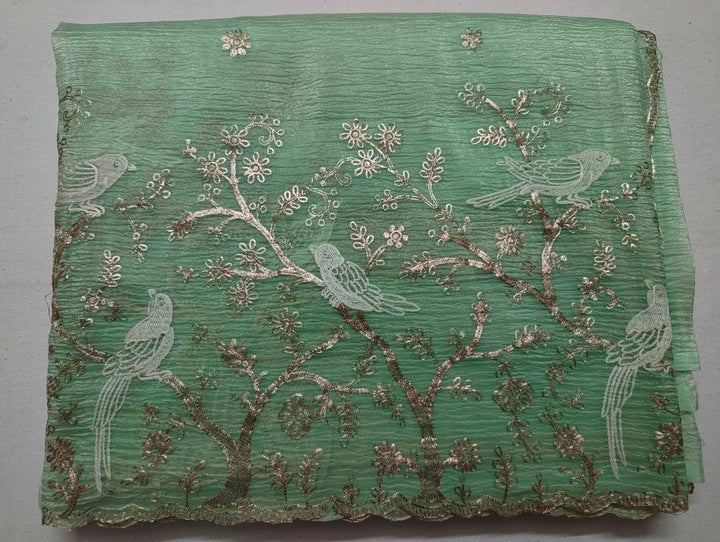 Mint Green Ombre Bird Motif Tissue Banarasi Saree