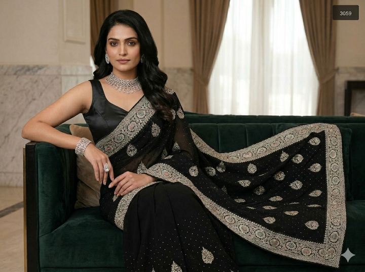 Elegant Black Multicolored Zari Georgette Saree