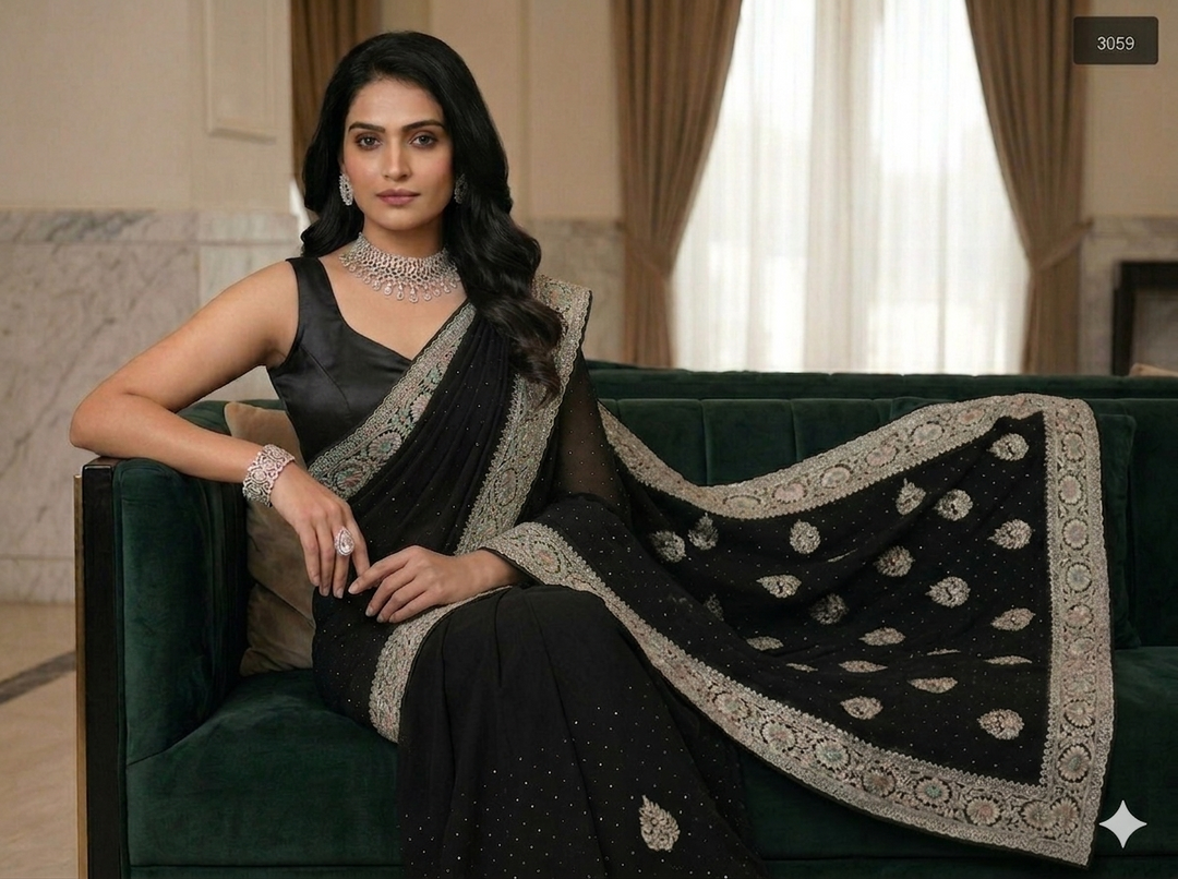 Elegant Black Multicolored Zari Georgette Saree