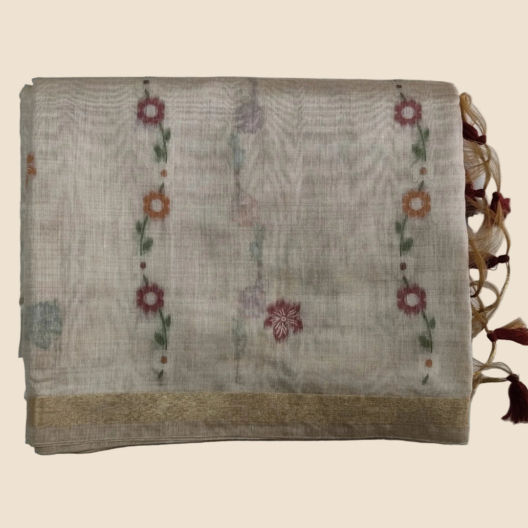 Folded fabric with floral patterns on a white background