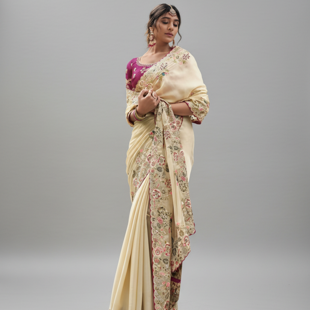 Woman in a cream saree