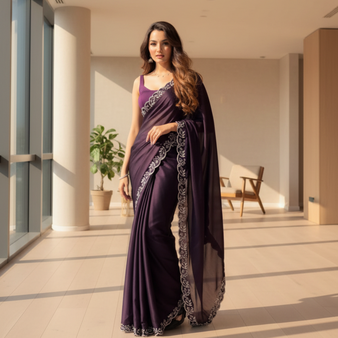 Woman wearing a purple evening gown 