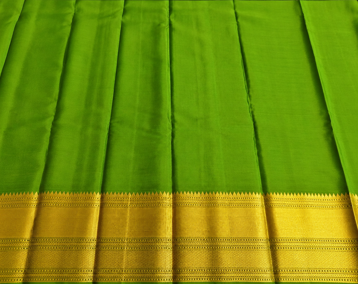 Emerald Green Pure Kanchipuram Silk Saree with Temple Zari Border