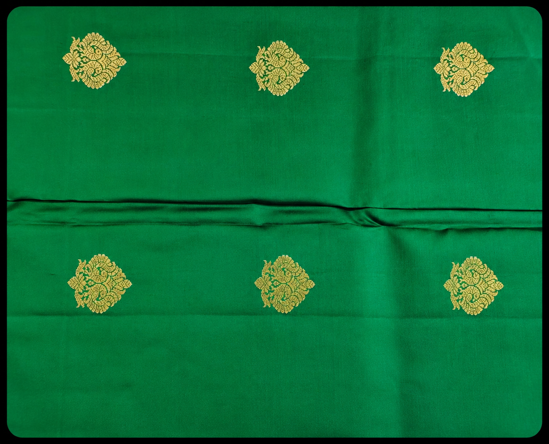 Emerald Green Pure Kanchipuram Silk Saree with Temple Zari Border