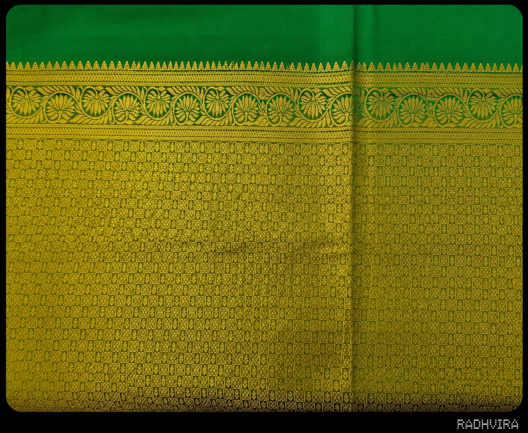 Emerald Green Pure Kanchipuram Silk Saree with Temple Zari Border
