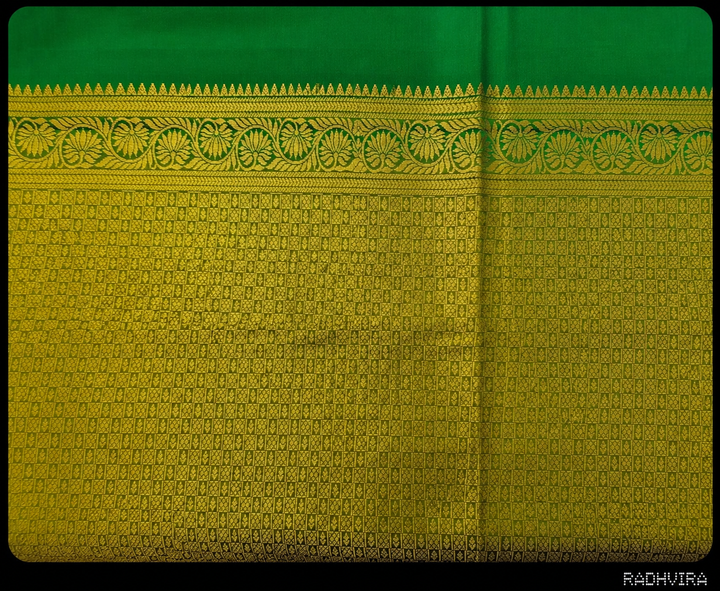 Emerald Green Pure Kanchipuram Silk Saree with Temple Zari Border