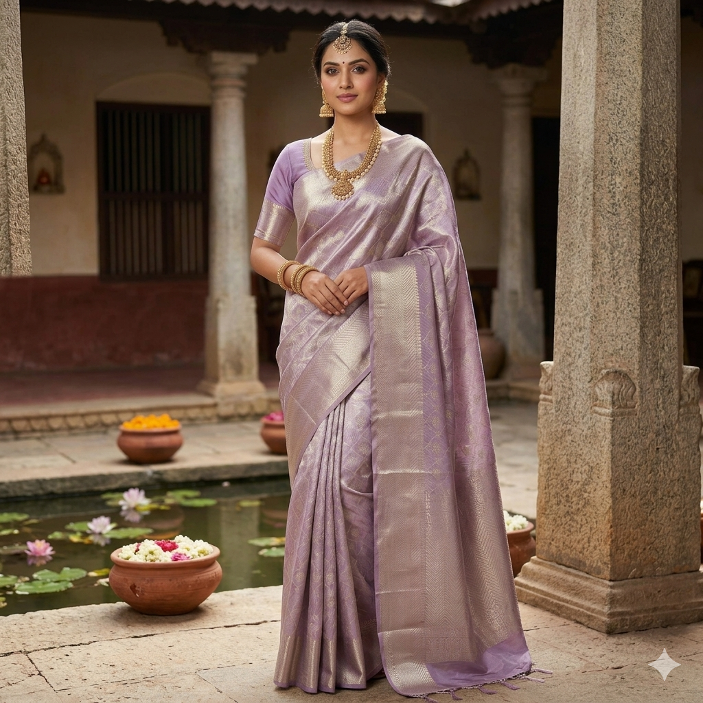 Lavender Kanchipuram Pure Tissue Silk Saree