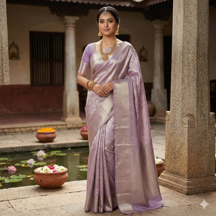 Lavender Kanchipuram Pure Tissue Silk Saree