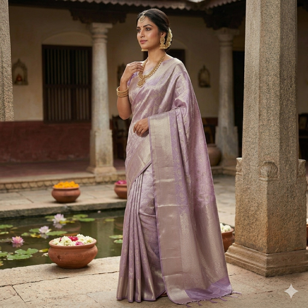 Lavender Kanchipuram Pure Tissue Silk Saree