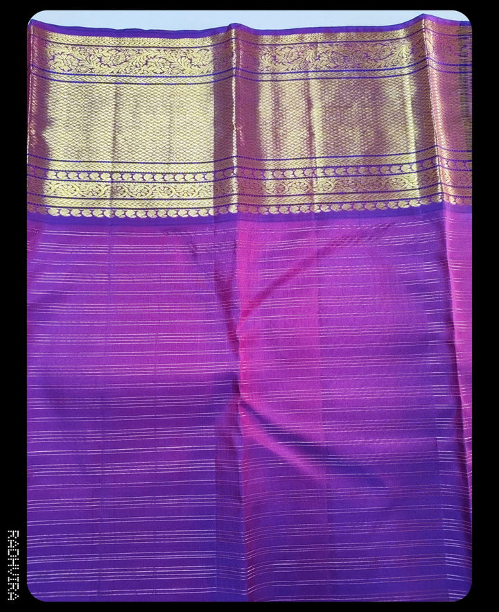 Lime Green Pure Kanchipuram Silk Saree with Purple Zari Border