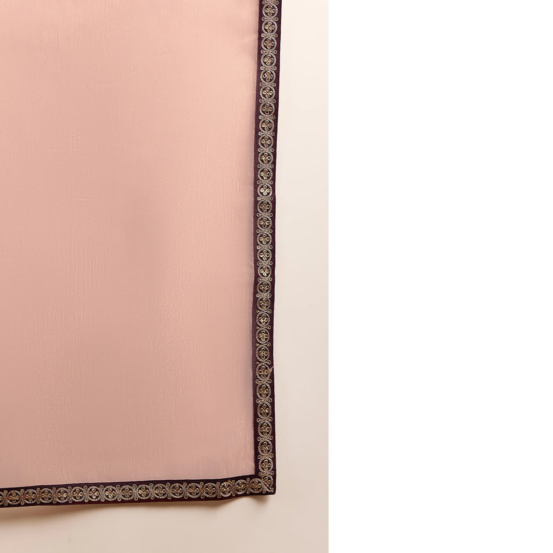 Peach Organza Solid With Embroidered Border Party Wear Saree