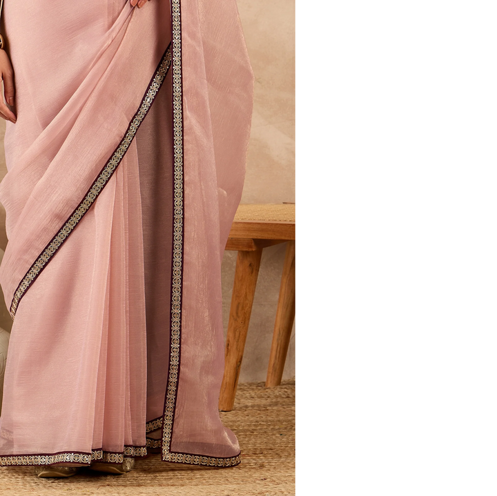 Peach Organza Solid With Embroidered Border Party Wear Saree