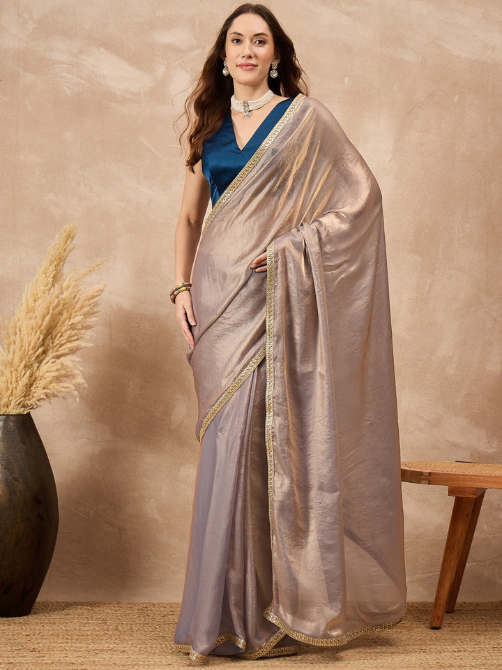 Silver Organza Solid with Gota Lace Saree