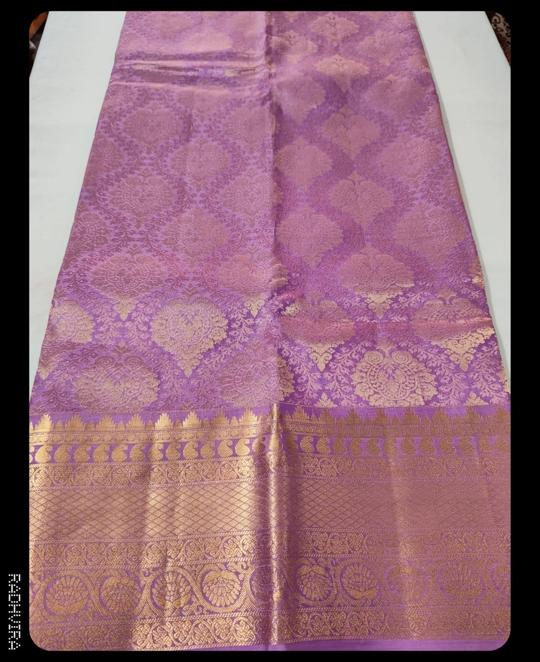 Lavender Pure Silk Kanchipuram Saree with Intricate Gold Zari Border