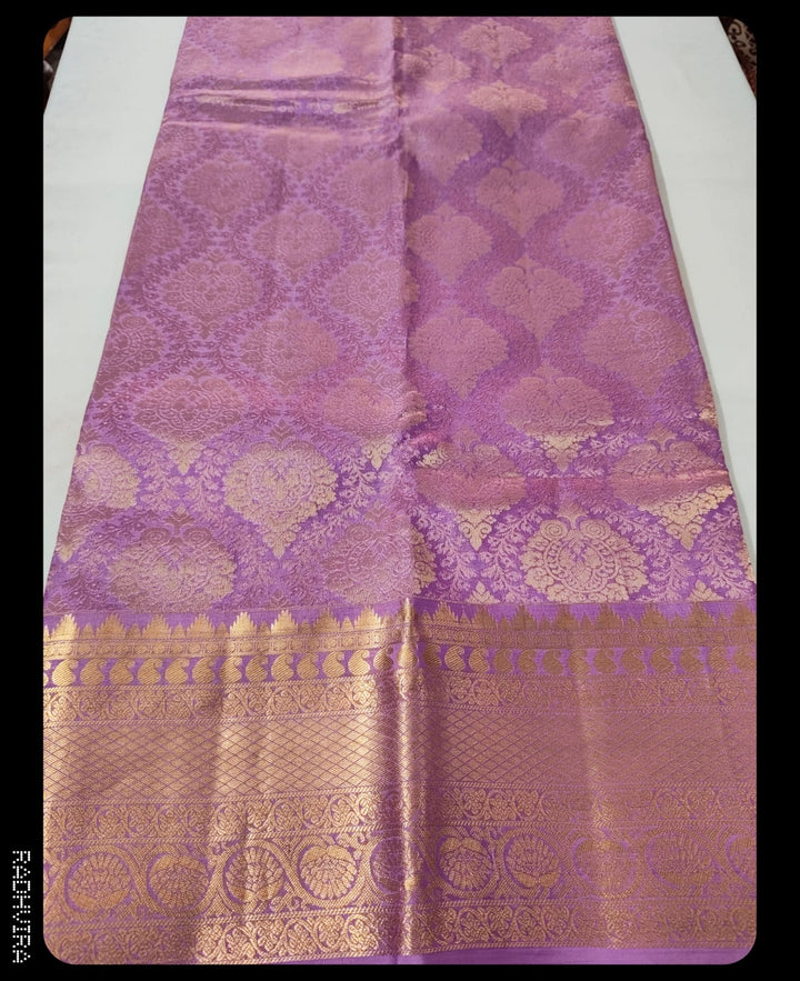 Lavender Pure Silk Kanchipuram Saree with Intricate Gold Zari Border