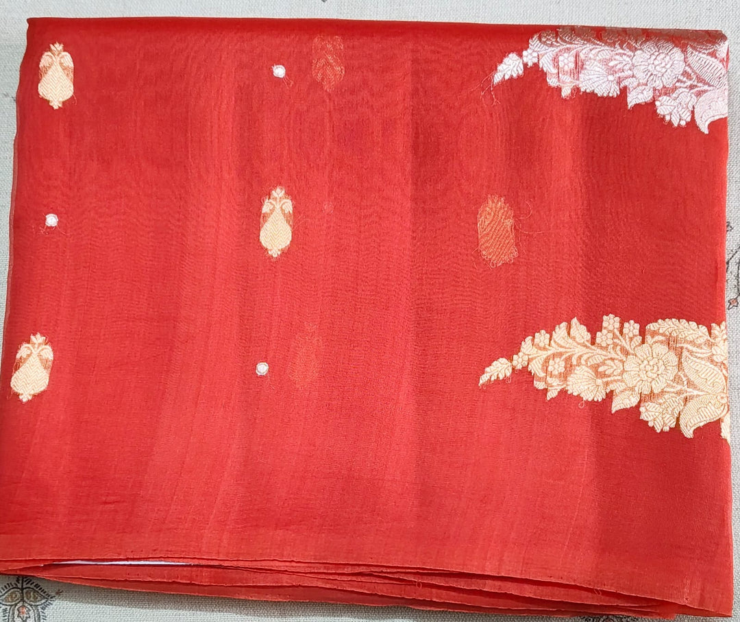 Red Small Butti Sonarupa Pure Organza Banarasi Saree