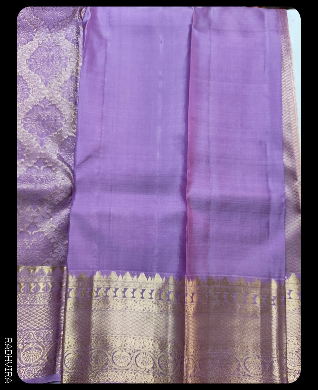 Lavender Pure Silk Kanchipuram Saree with Intricate Gold Zari Border