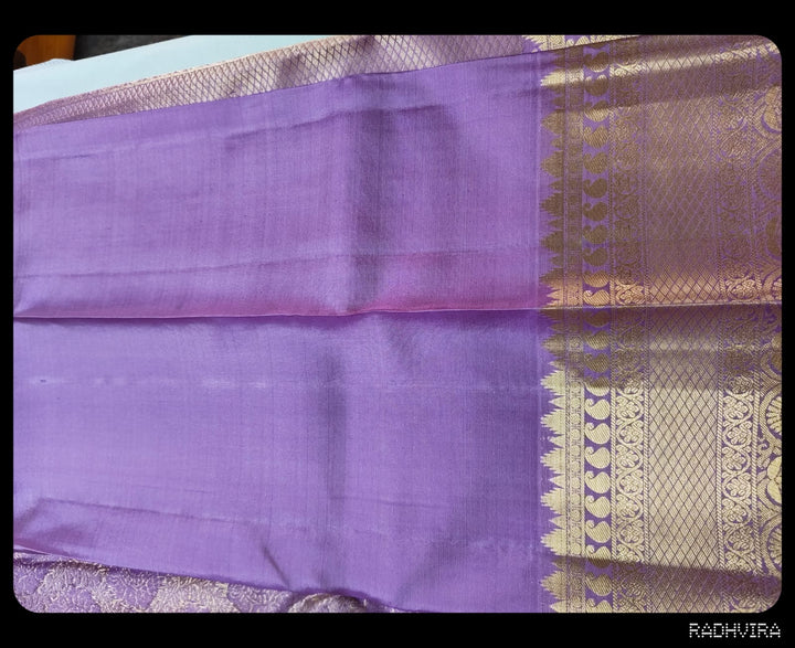 Lavender Pure Silk Kanchipuram Saree with Intricate Gold Zari Border