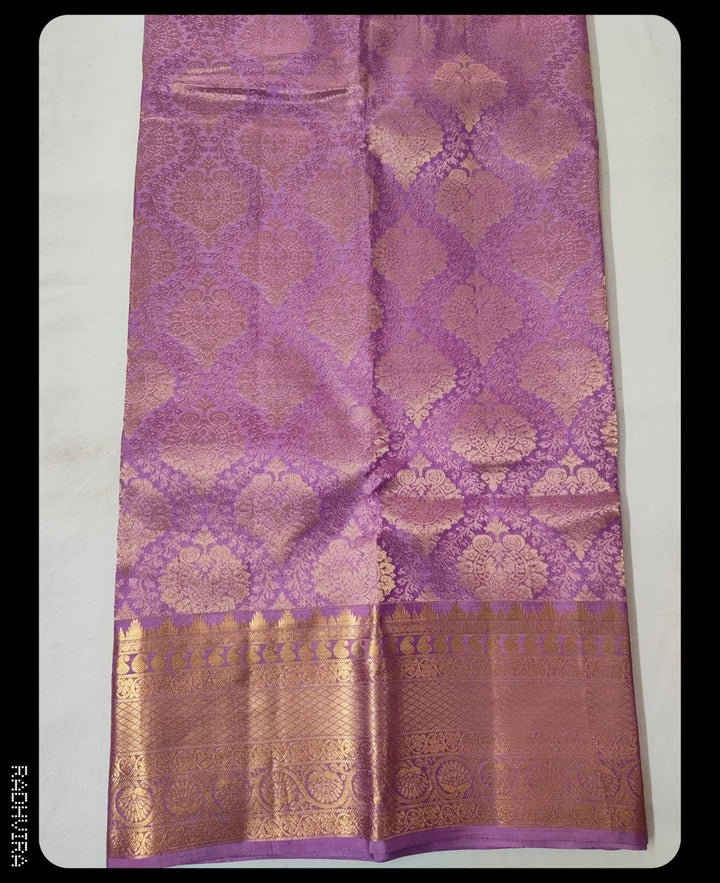 Lavender Pure Silk Kanchipuram Saree with Intricate Gold Zari Border