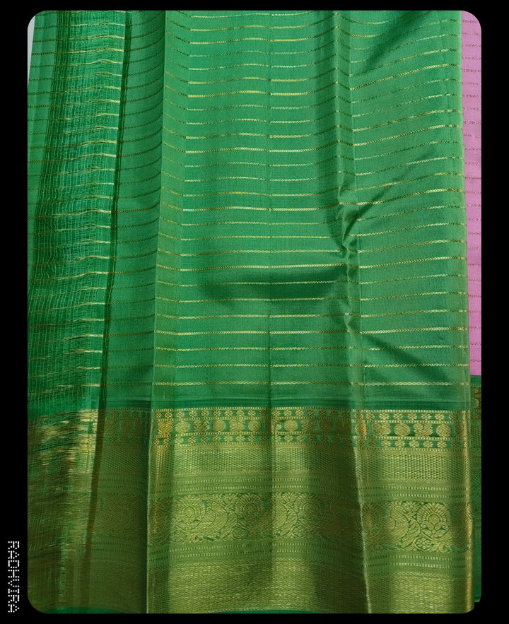 Lilac Pink Pure Kanchipuram Silk Saree with Parrot Green Border