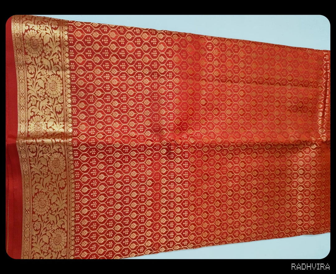 Crimson Red Pure Kanchipuram Silk Saree with All-Over Gold Zari Work