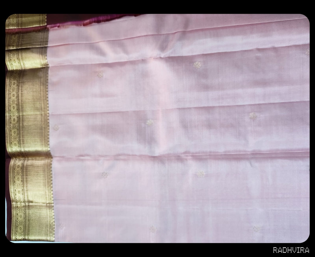 Rose Pink Pure Kanchipuram Silk Saree with Antique Zari Border