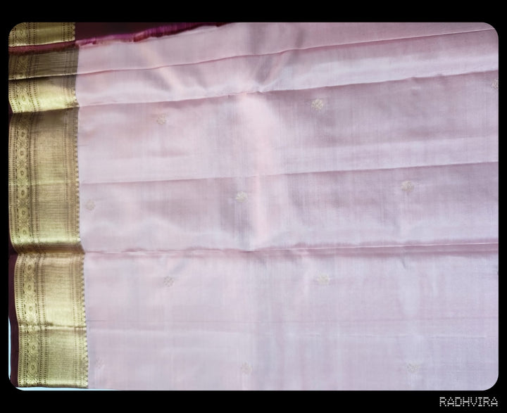 Rose Pink Pure Kanchipuram Silk Saree with Antique Zari Border