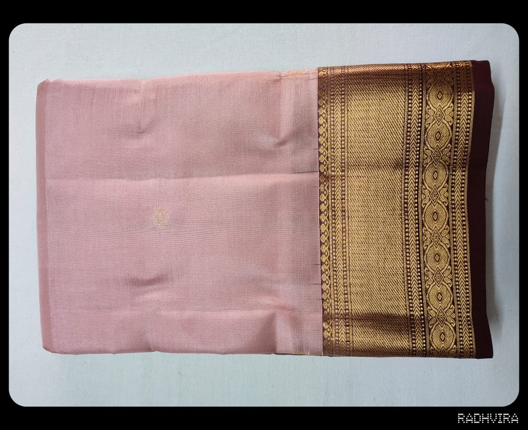 Rose Pink Pure Kanchipuram Silk Saree with Antique Zari Border