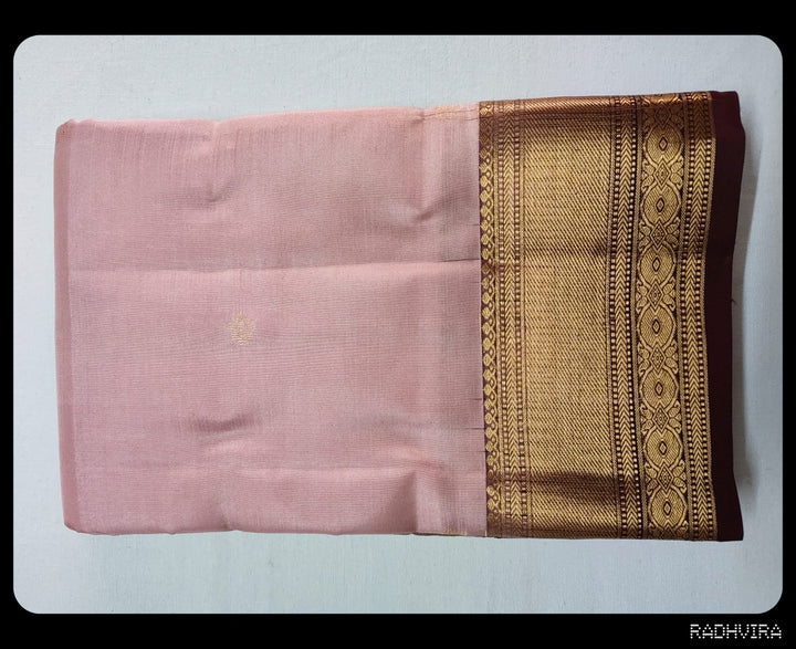 Rose Pink Pure Kanchipuram Silk Saree with Antique Zari Border