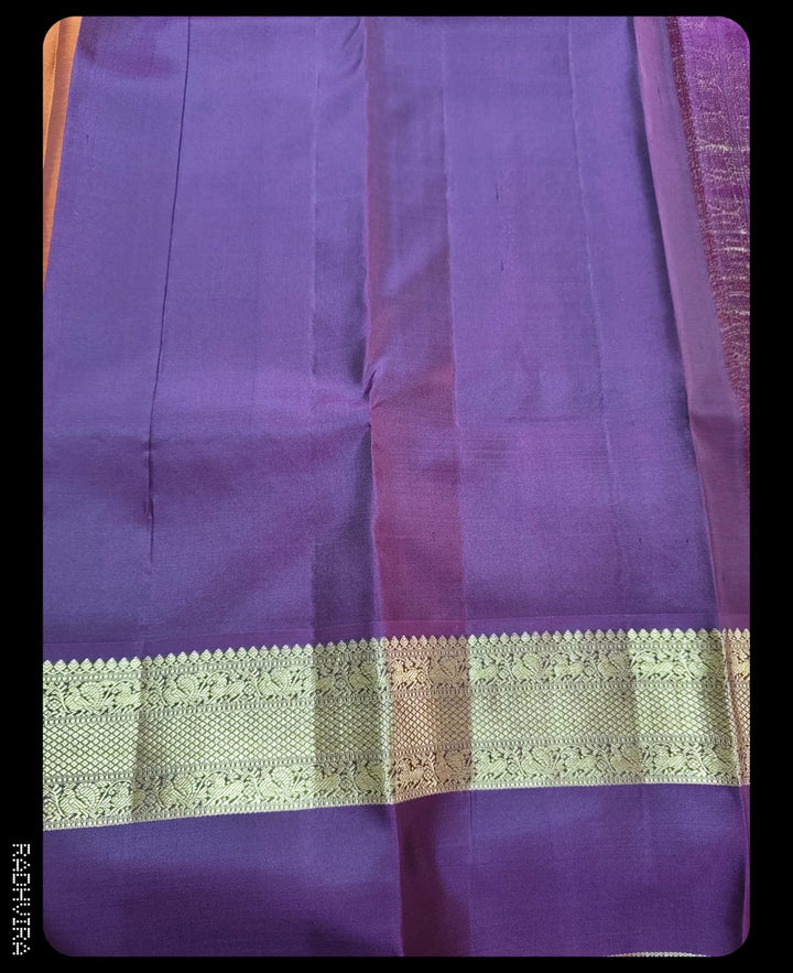 Rust Orange Pure Kanchipuram Silk Saree with Plum Border