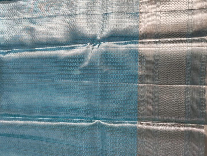 Seafoam Green Geometric Tissue Pure Kanchipuram Saree