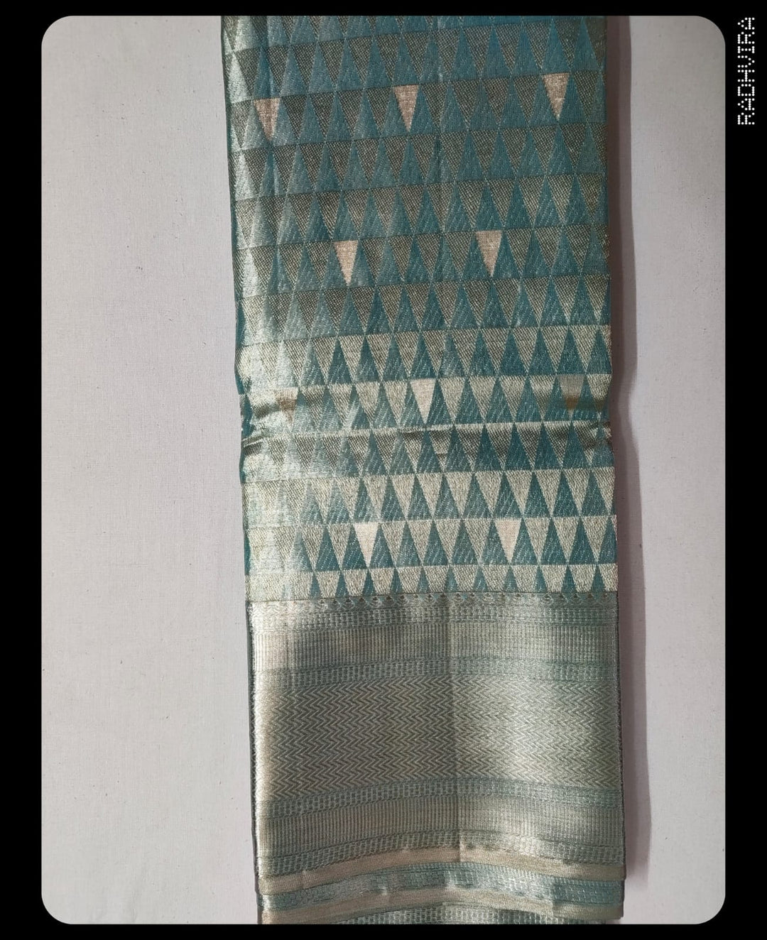 Seafoam Green Geometric Tissue Pure Kanchipuram Saree