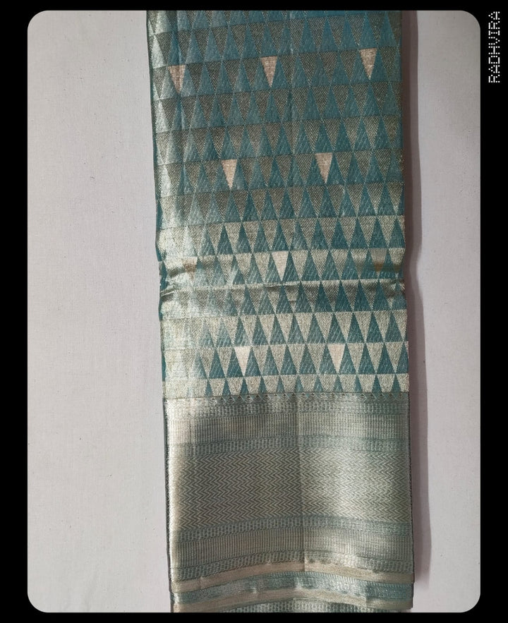 Seafoam Green Geometric Tissue Pure Kanchipuram Saree
