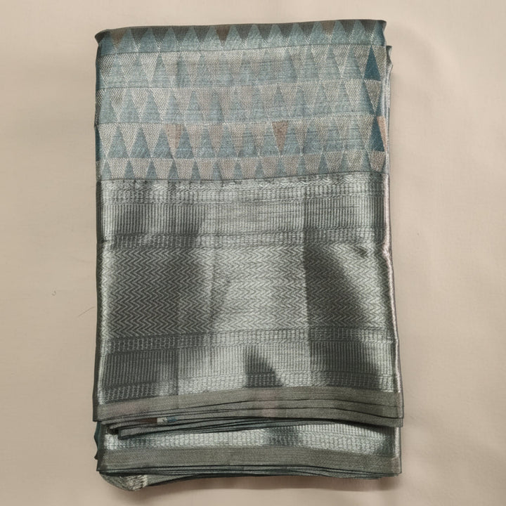 Seafoam Green Geometric Tissue Pure Kanchipuram Saree