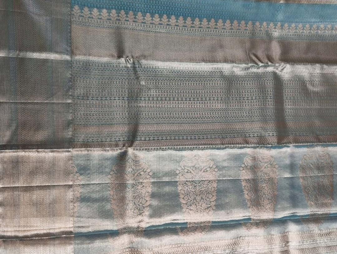 Seafoam Green Geometric Tissue Pure Kanchipuram Saree