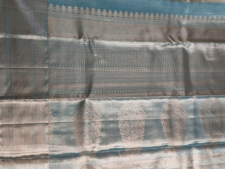 Seafoam Green Geometric Tissue Pure Kanchipuram Saree