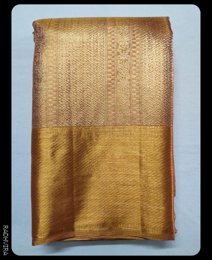 Shimmering Orange Gold Kanchipuram Tissue Silk Saree