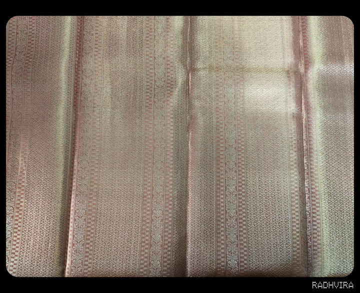 Shimmering Orange Gold Kanchipuram Tissue Silk Saree